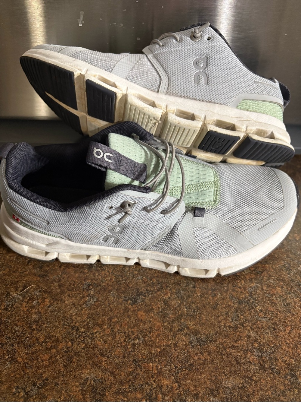 On Running Kids Sneakers — Light Gray with Mint and Black Accents